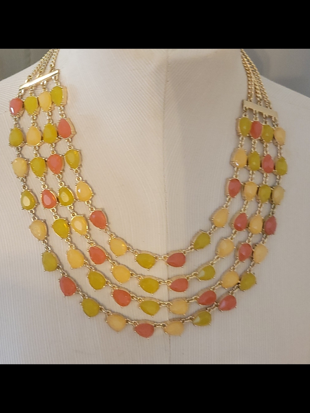 Talbots Gold-Tone Multi-Strand Necklace with Yellow, Coral & Cream Teardrops